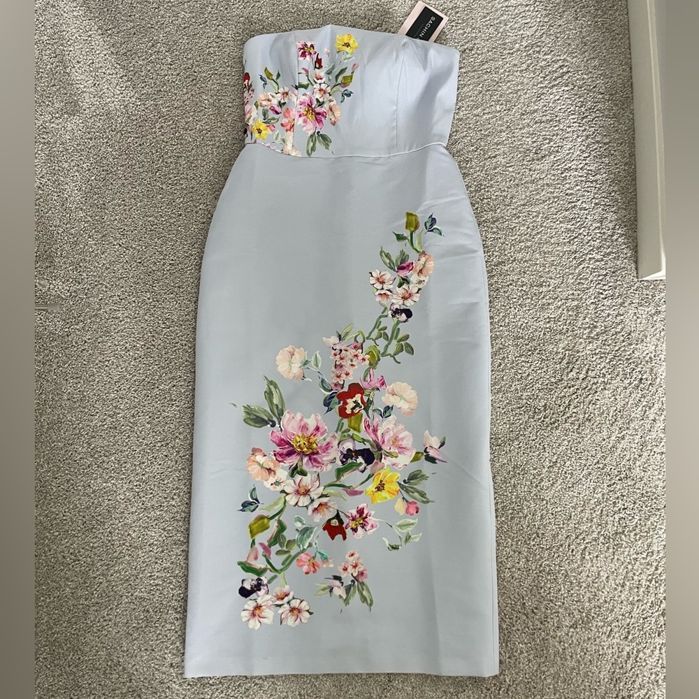 NWT Sachin and Babi Stretch Taffeta Strapless Midi Dress Size S